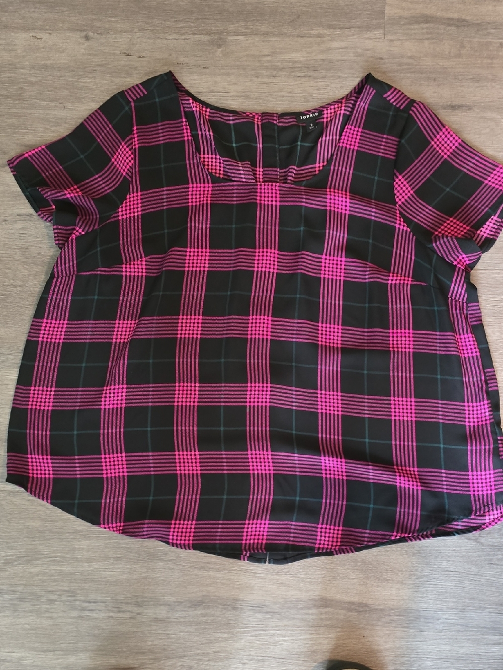 torrid Black and Hot Pink Plaid Short-Sleeve Blouse
